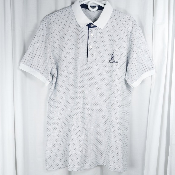 Santorini Golf Polo Shirt‎ Mens 2XL Greek Cotton Greek Made White Navy - Picture 1 of 6